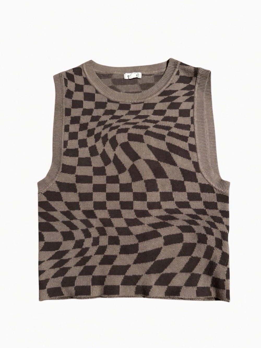 Garage brand taupe and cream optical wave knit tank top Sz Small